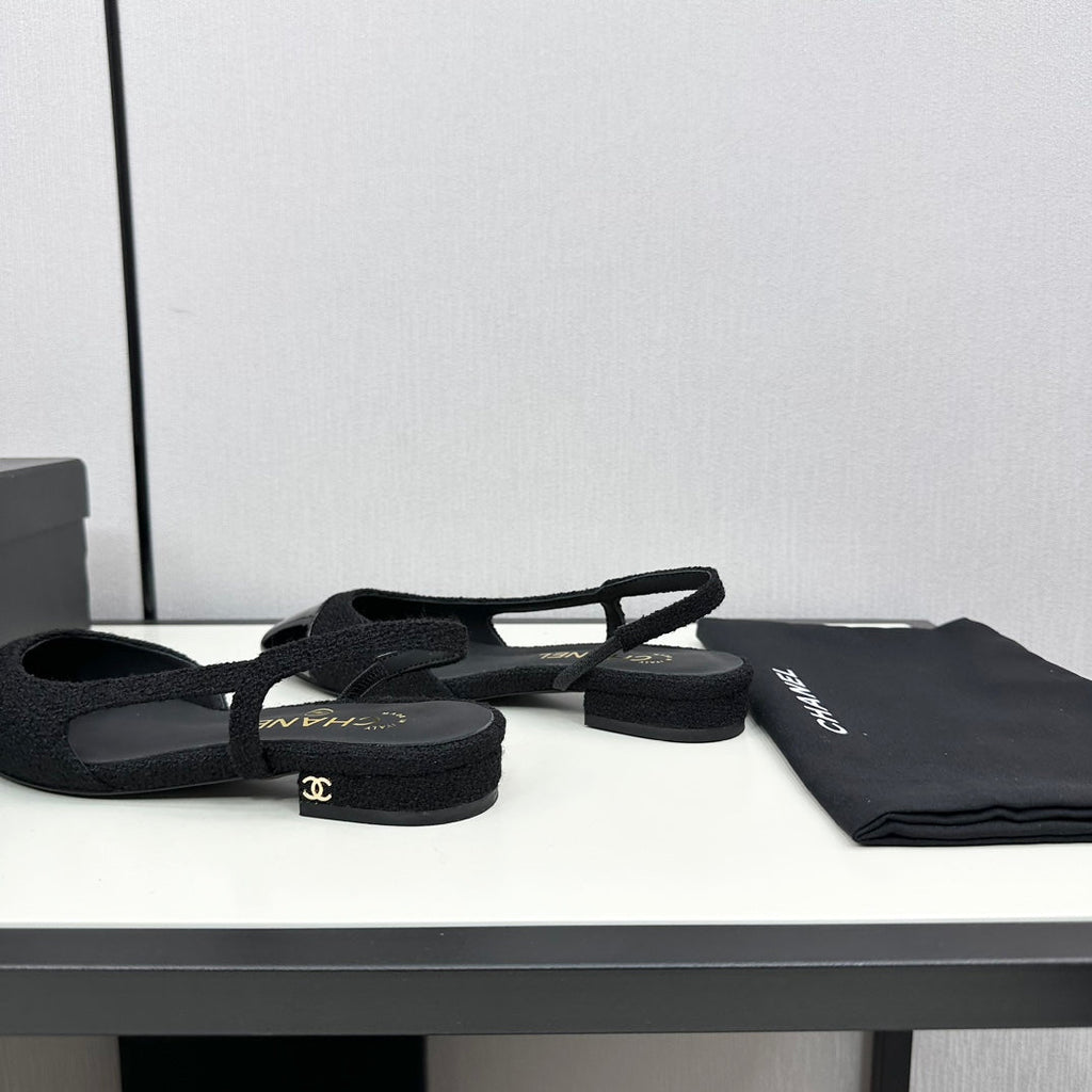 SLINGBACK BLACK TWEED AND CALFSKIN