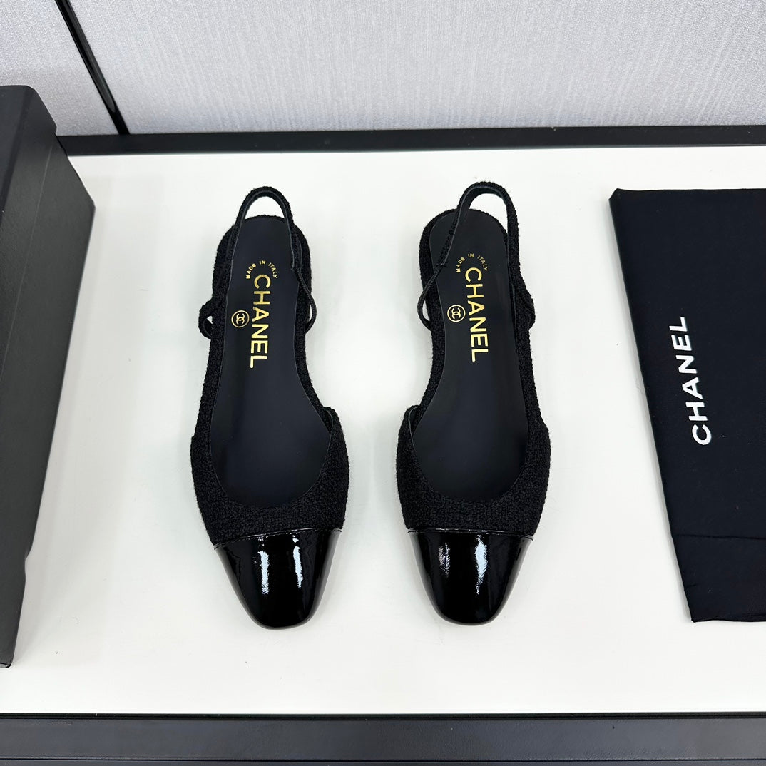 SLINGBACK BLACK TWEED AND CALFSKIN