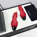 SLINGBACK ROSE RED TWEED AND BLACK CALFSKIN