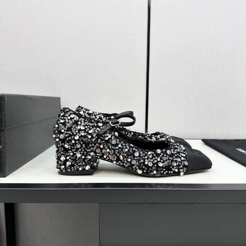 CC MARY JANE IN BLACK SEQUINS AND VELVET