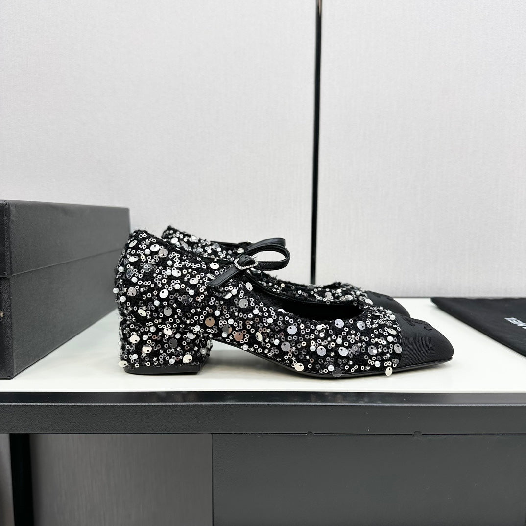 CC MARY JANE IN BLACK SEQUINS AND VELVET