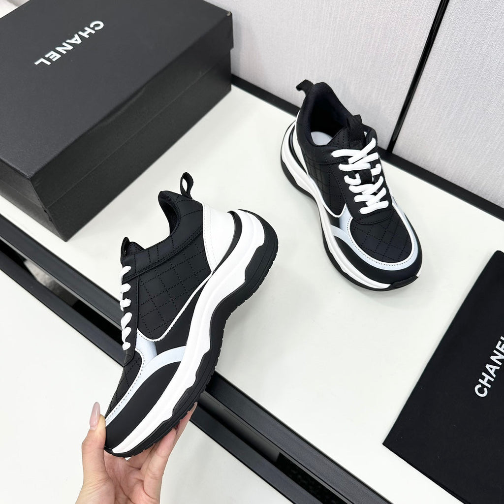 CC SNEAKER IN BLACK MIX WHITE EMBROIDERED LAMBSKIN