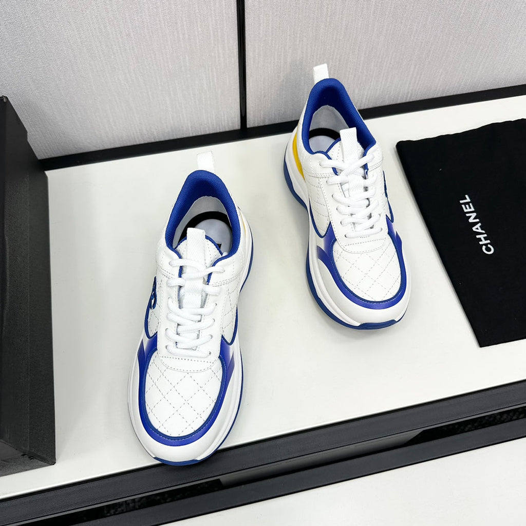 CC SNEAKER IN WHITE MIX COBALT BLUE EMBROIDERED LAMBSKIN
