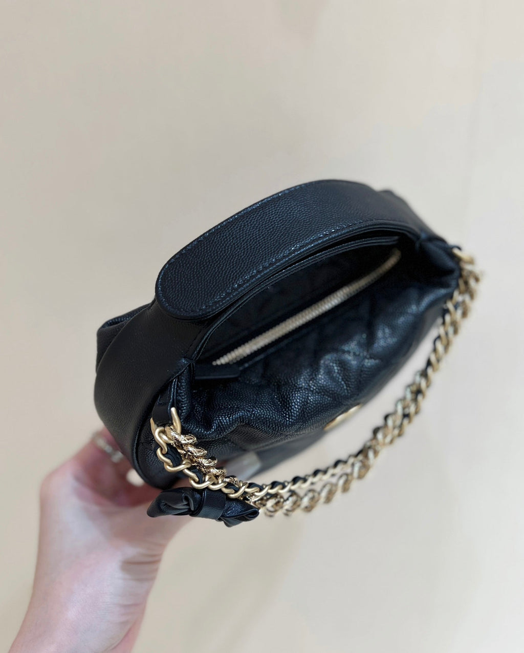 CHANEL 25S HALFMOON BAG 18 IN BLACK CALFSKIN