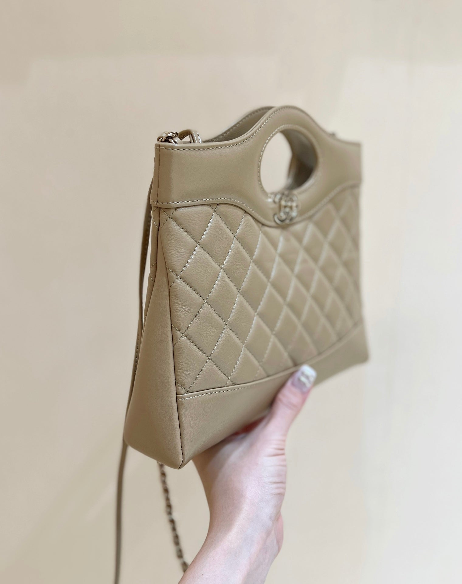 CHANEL 25S MINI SHOPPING BAG 23 IN WARM TAUPE CALFSKIN