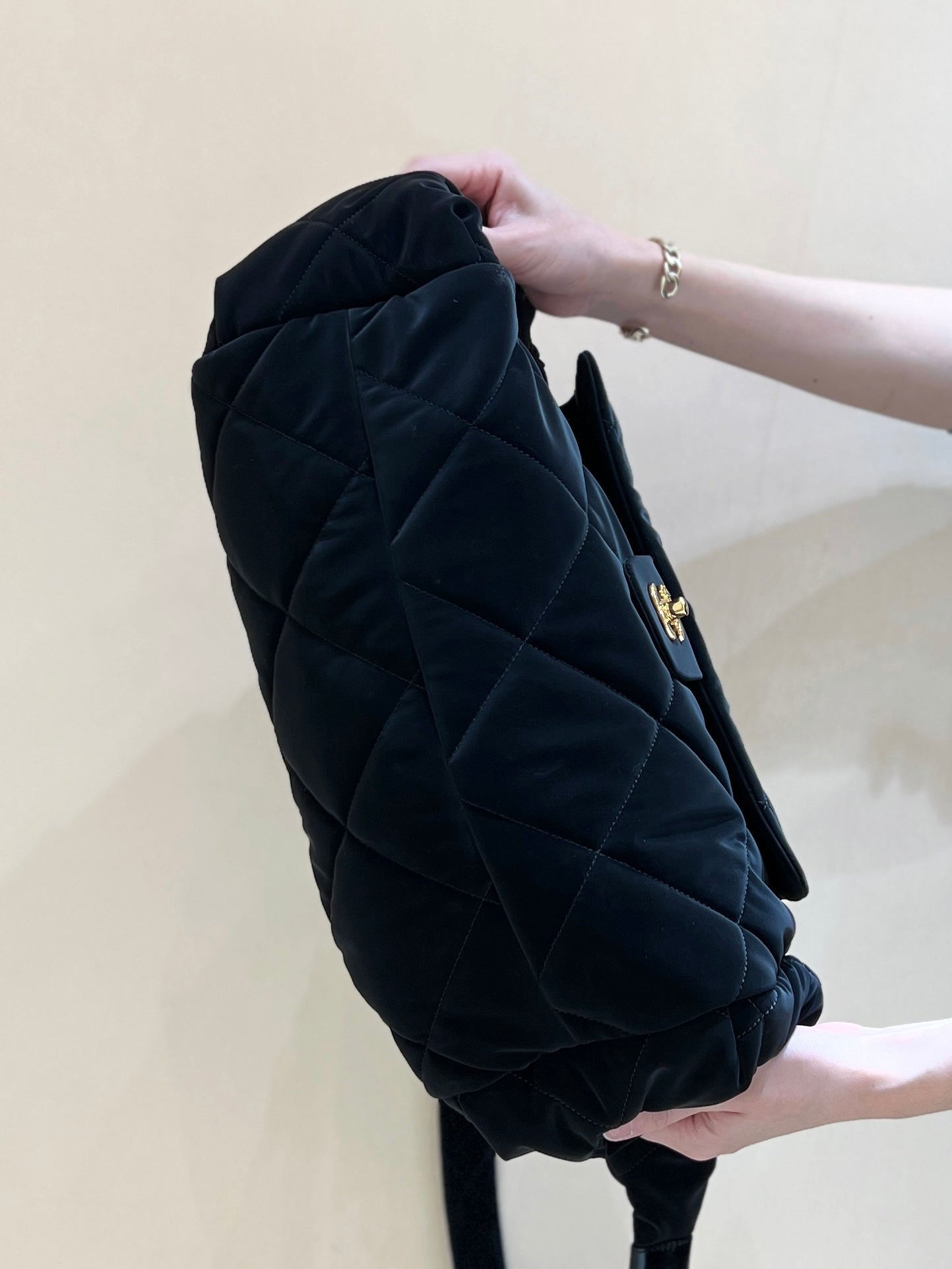 CHANEL HOBO 44 IN COCONEIGE BLACK NYLON VELVET GOLD HARDWARE