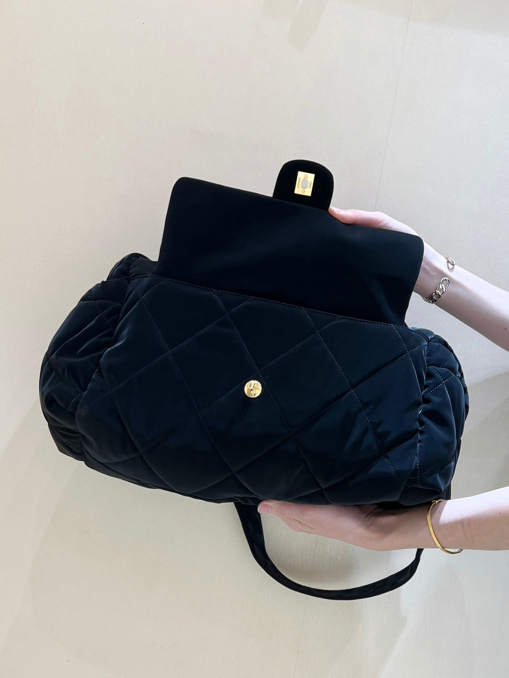 CHANEL HOBO 44 IN COCONEIGE BLACK NYLON VELVET GOLD HARDWARE