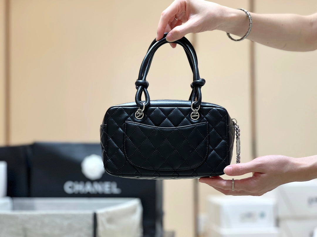 25S CHANEL CAMBON BOSTON BAG 27 IN FULL BLACK CALFSKIN