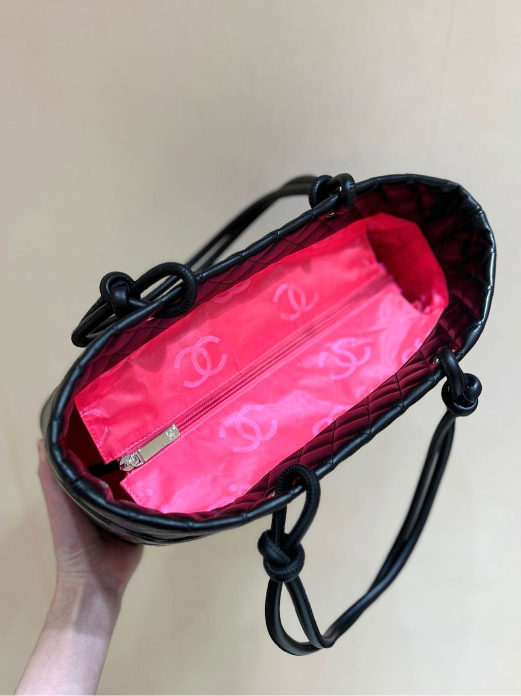 CHANEL 25S CAMBON LIGNE TOTE BAG 30 IN BLACK LAMBSKIN