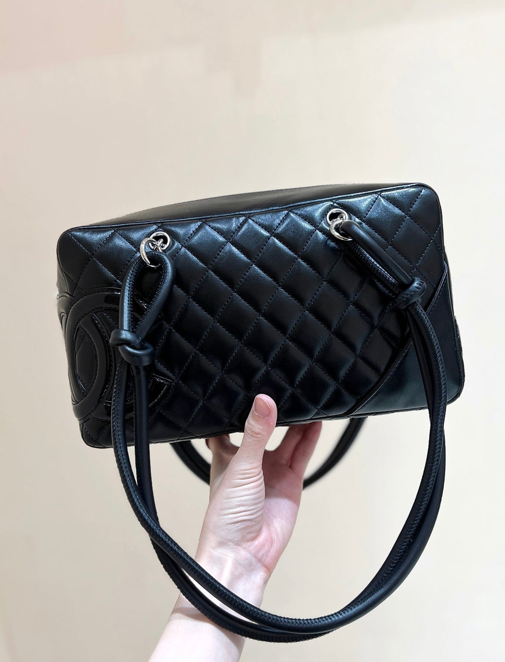 25S CHANEL CAMBON BOSTON BAG 27 IN FULL BLACK CALFSKIN