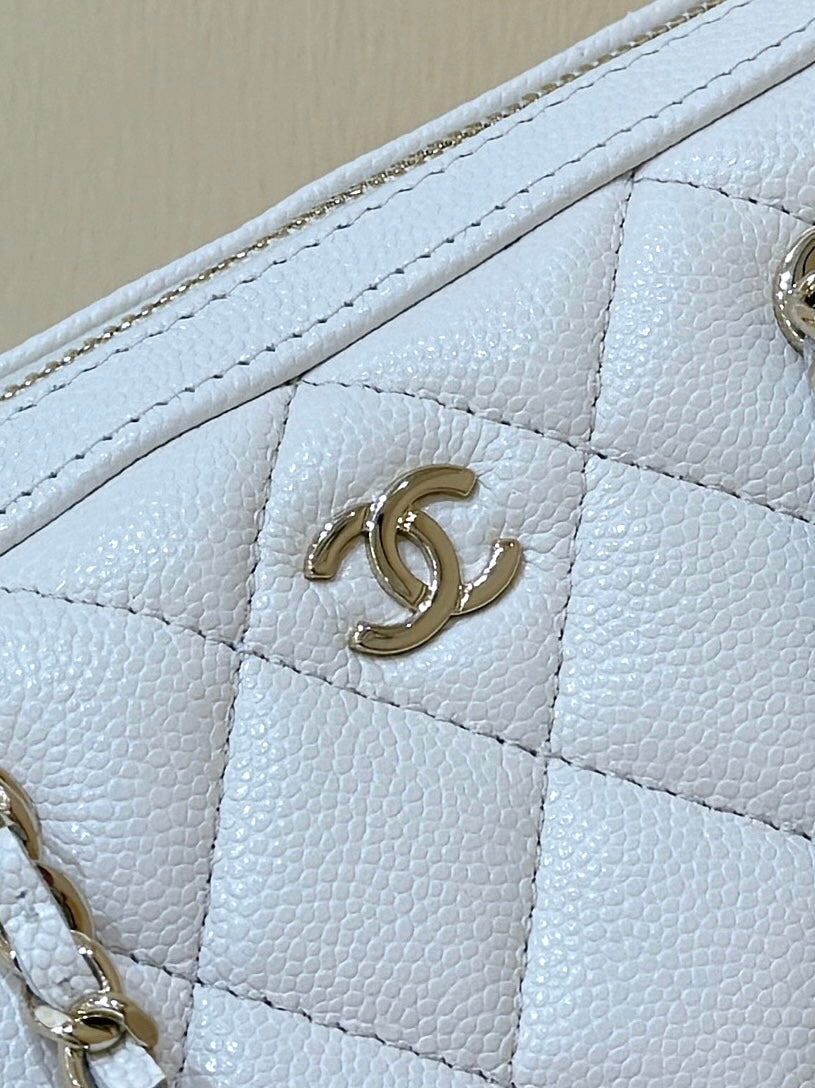 CHANEL 25S MINI BOWLING BAG 18 IN WHITE CALFSKIN GOLD HARDWARE