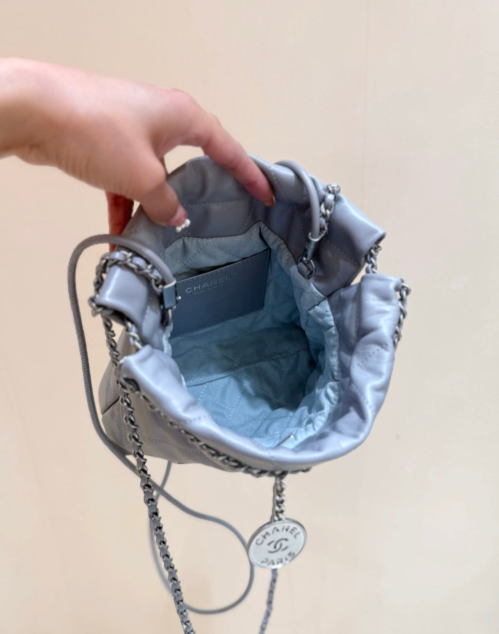 25S CHANEL HOBO MINI BAG 20 IN GREY LAMBSKIN