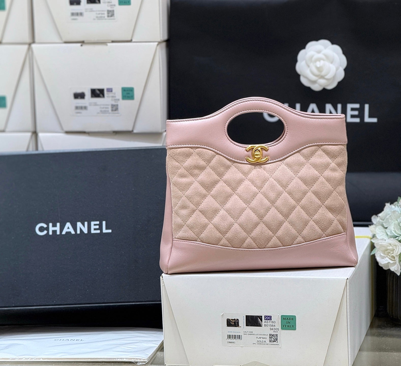 CHANEL 25S MINI SHOPPING BAG 23 IN LIGHT PINK LAMBSKIN AND SUEDE
