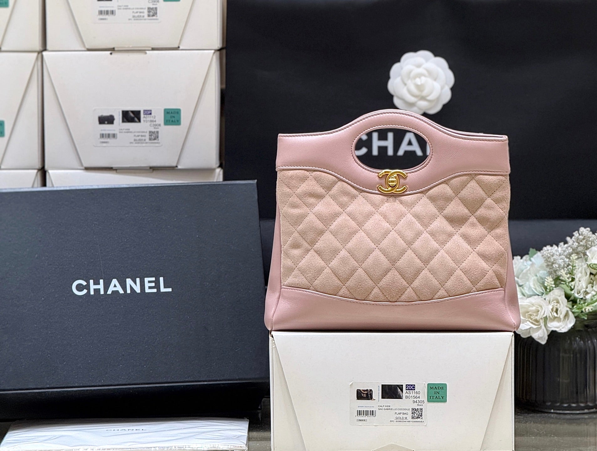 CHANEL 25S MINI SHOPPING BAG 23 IN LIGHT PINK LAMBSKIN AND SUEDE