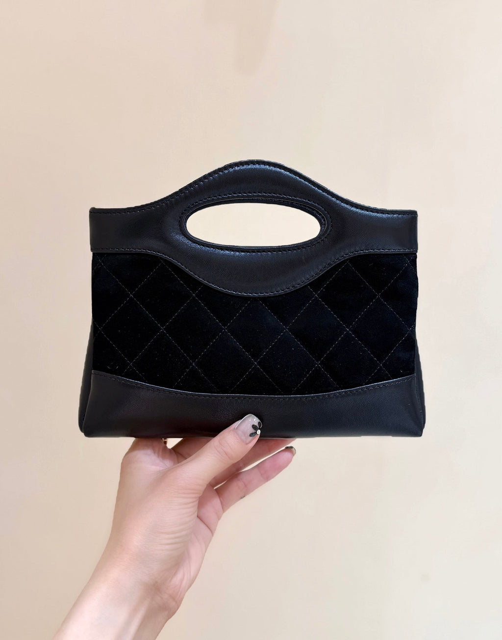 25S CHANEL MINI SHOPPING BAG 20 IN BLACK SUEDE CALFSKIN