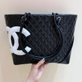 CHANEL 25S CAMBON LIGNE TOTE BAG 30 IN BLACK AND WHITE LAMBSKIN