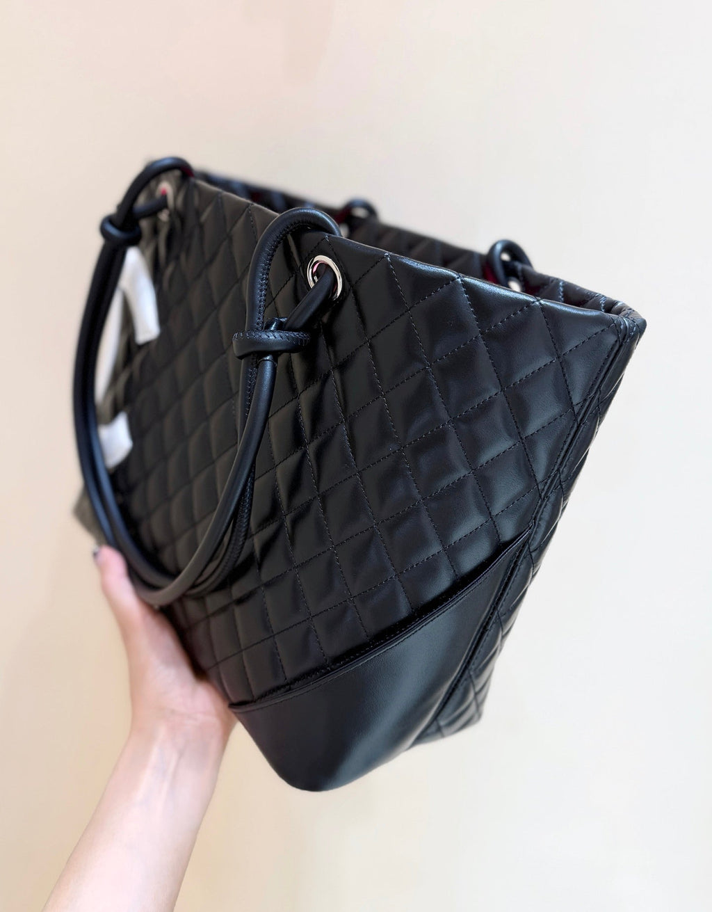 CHANEL 25S CAMBON LIGNE TOTE BAG 30 IN BLACK AND WHITE LAMBSKIN