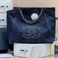 CHANEL 25S VINTEGA DENIM TOTE BAG 48 IN BLUE DENIM SILVER HARDWARE