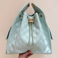 CHANEL 25S HANDBAG IN PALE CYAN 40 GRAINED CALFSKIN GOLD HARDWARE