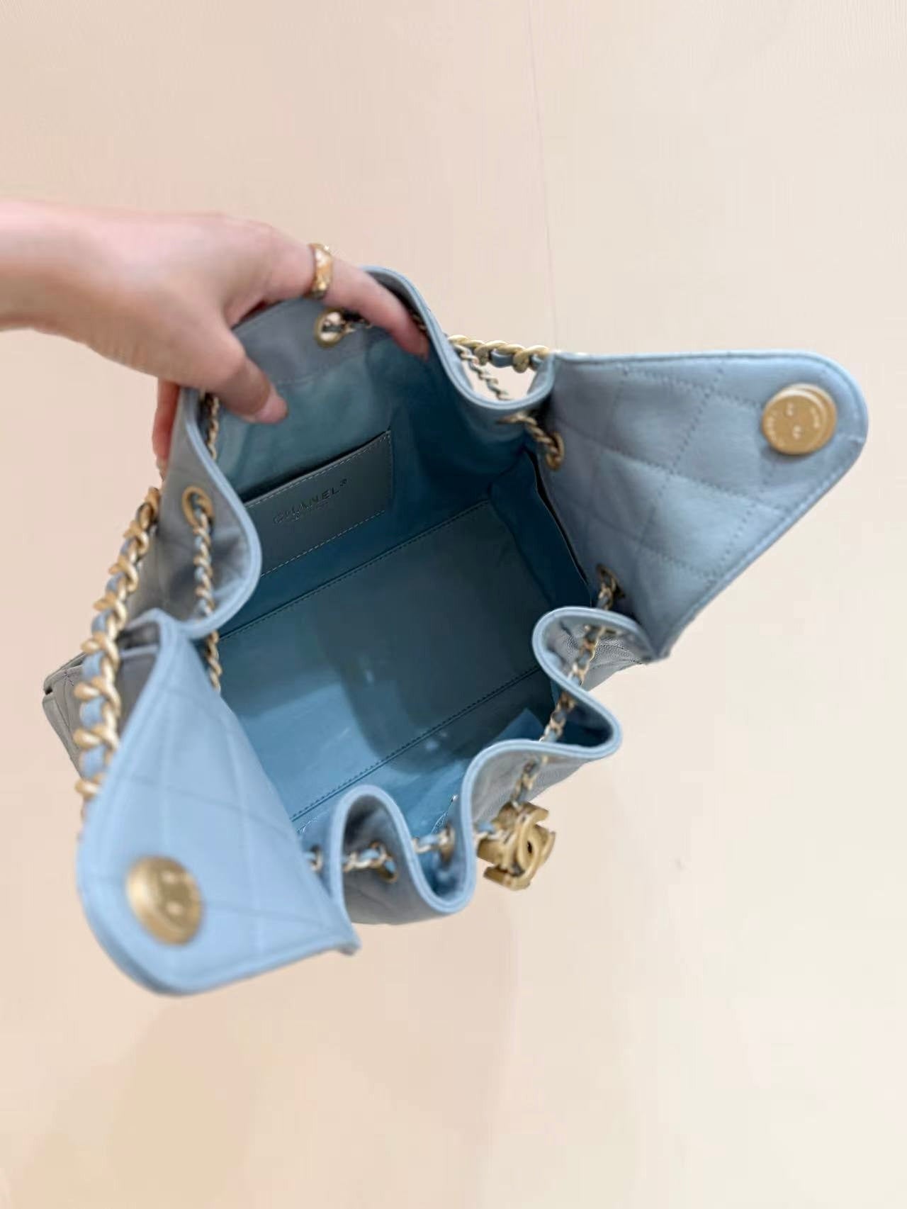 CHANEL 25S HOBO BAG 30 IN LIGHT BLUE CAVIAR WITH GOLD HARDWARE