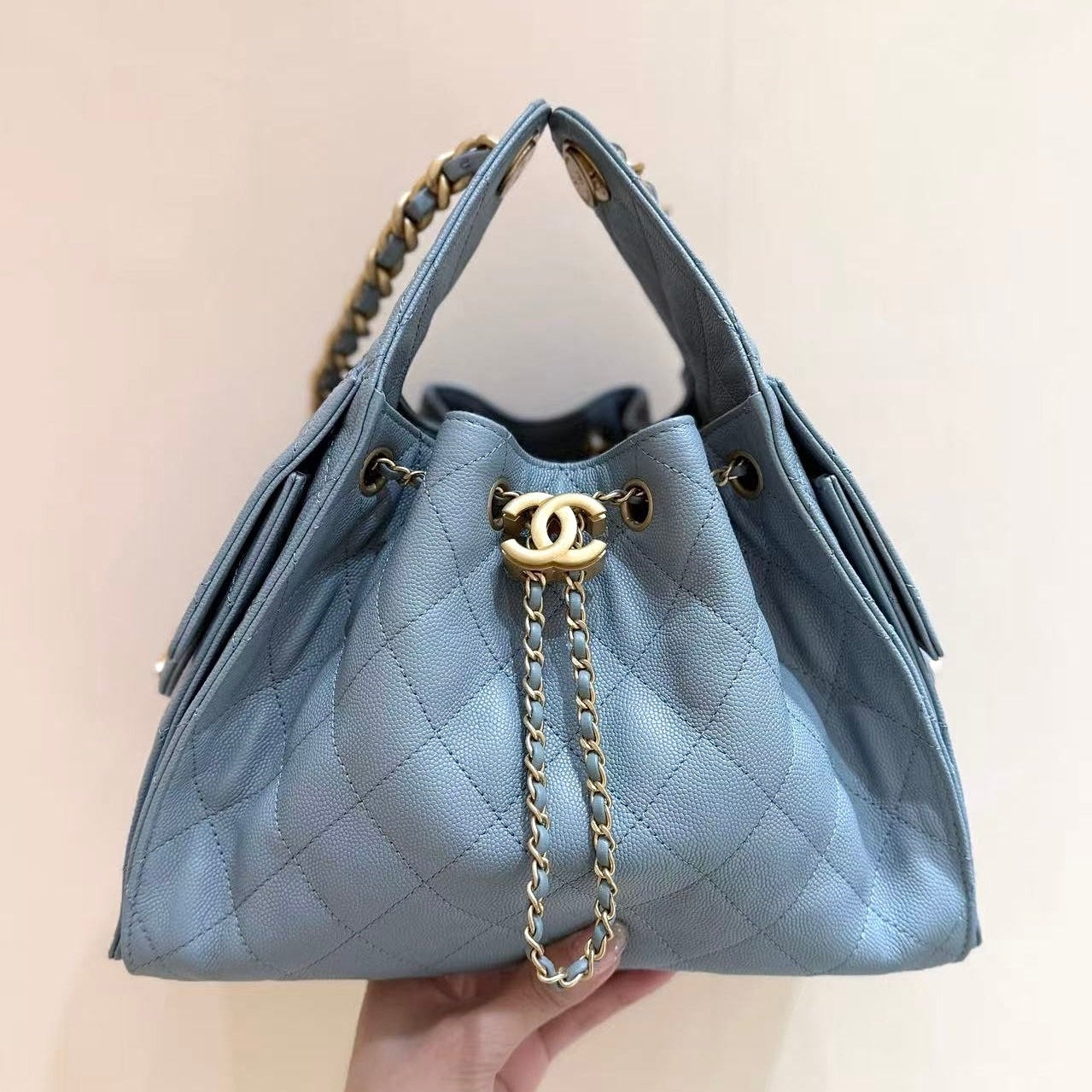 CHANEL 25S HOBO BAG 30 IN LIGHT BLUE CAVIAR WITH GOLD HARDWARE