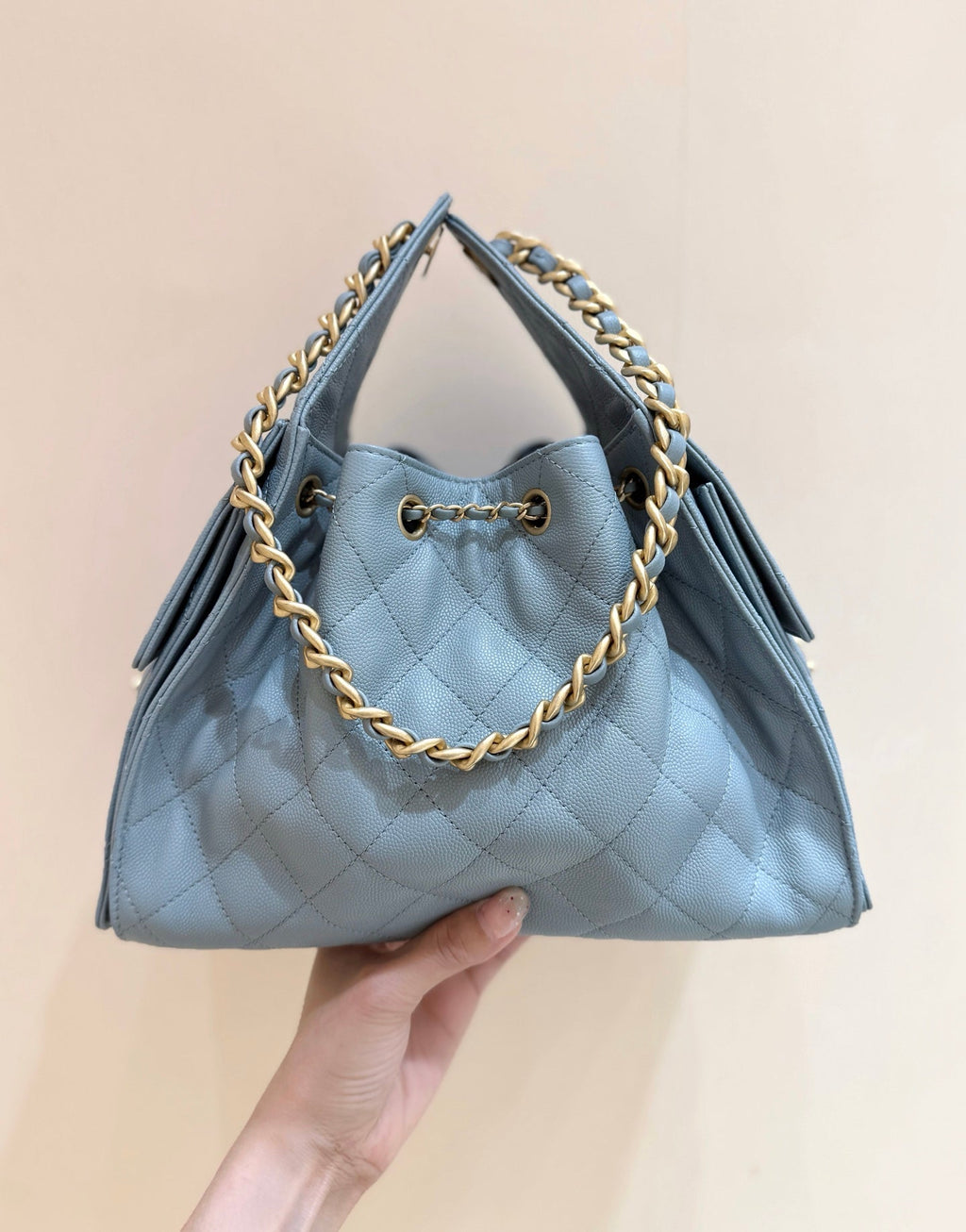 CHANEL 25S HANDBAG IN LIGHT BLUE 30 GRAINED CALFSKIN GOLD HARDWARE