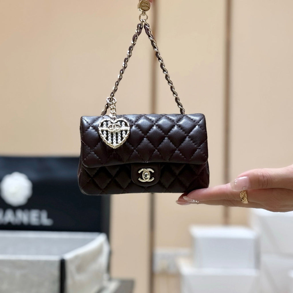 25S CHANEL MINI CF BAG 12 IN DARK BROWN LAMBSKIN HEART MODEL