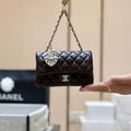 25S CHANEL MINI CF BAG 12 IN DARK BROWN LAMBSKIN HEART MODEL