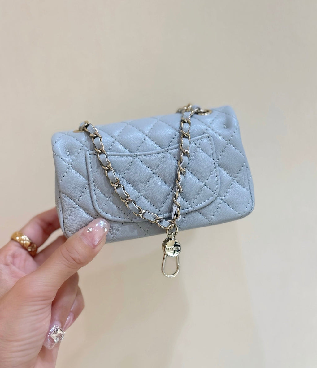 CHANEL 25S FLAP CHARM BAG 13 IN SKY BLUE LAMBSKIN