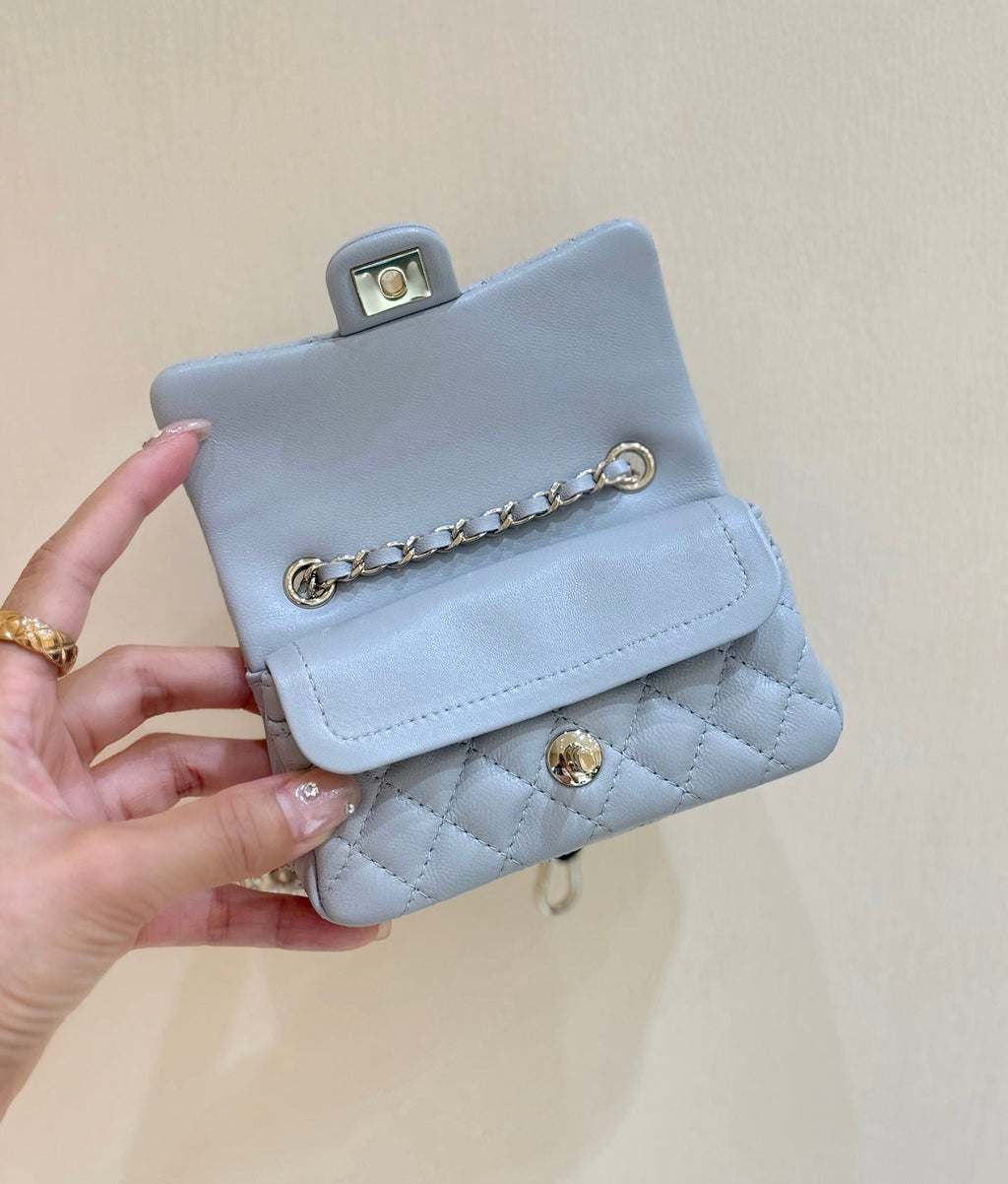 CHANEL 25S FLAP CHARM BAG 13 IN SKY BLUE LAMBSKIN