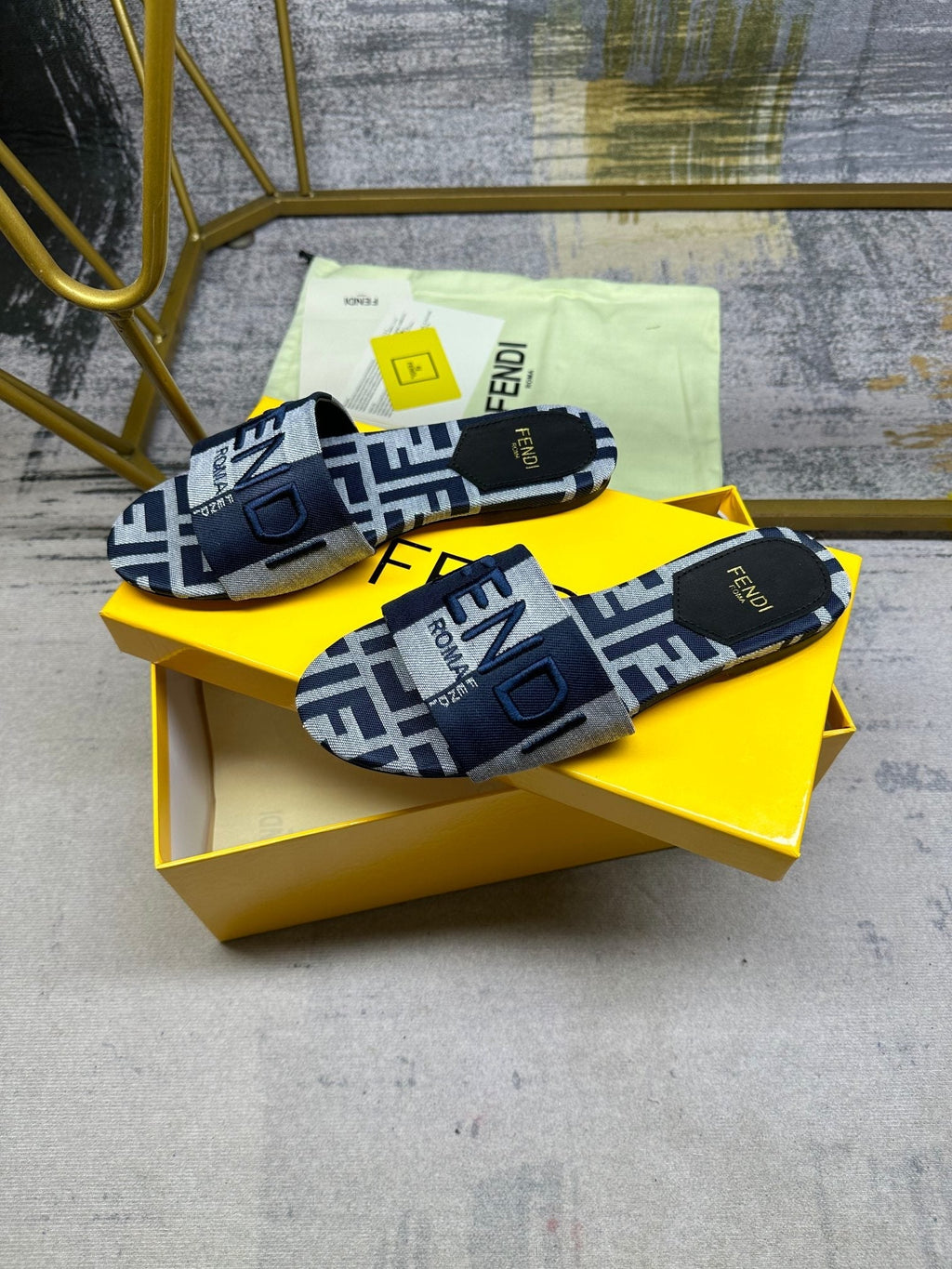 FF 5 Black Blue Grey Canvas Slide