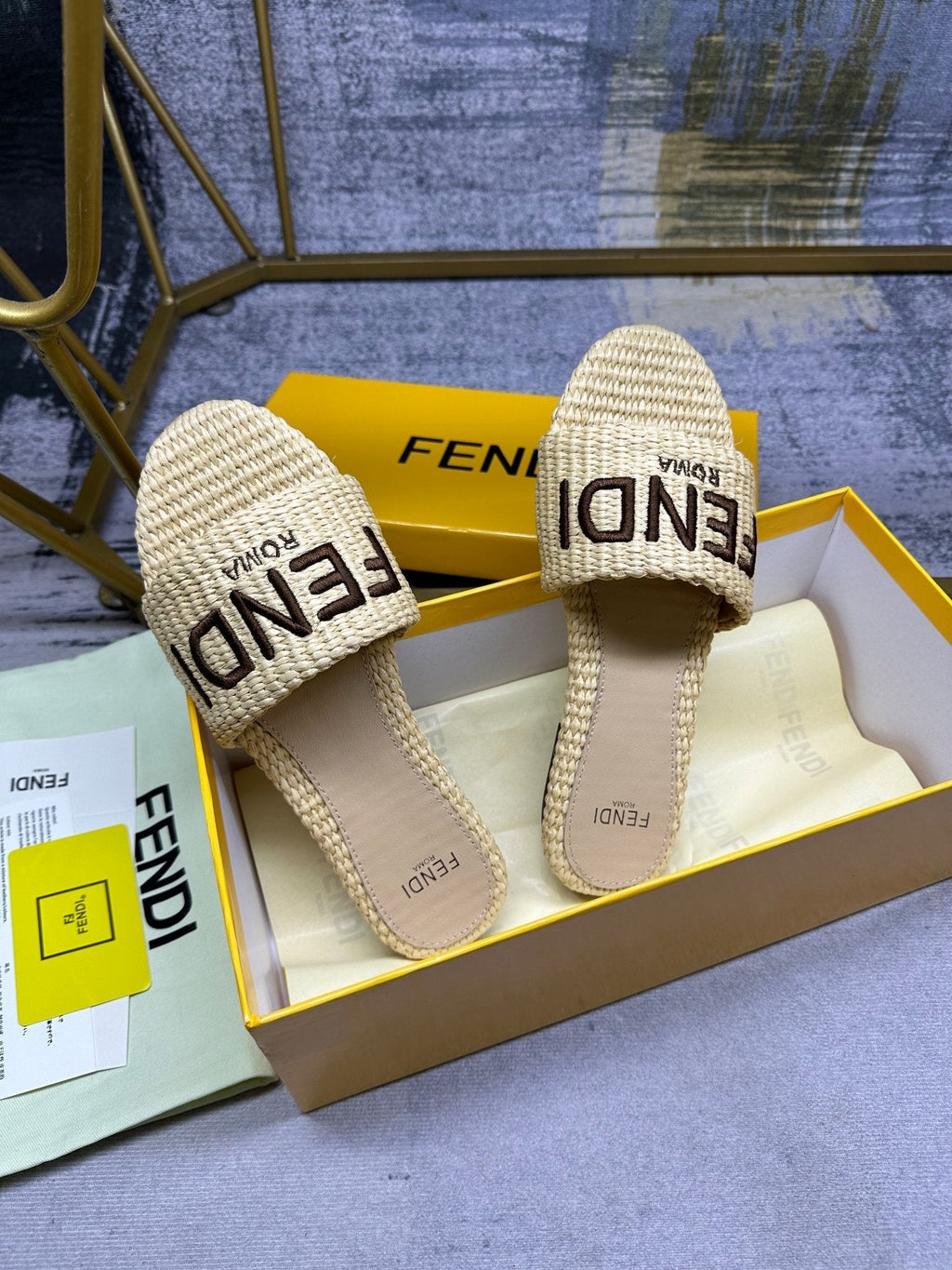 FF Signature 10 Beige Cotton Fibre Slide