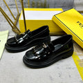 FENDI BAGUETTE LOAFERS IN BLACK CALFSKIN WITH GOLD HARDWARE