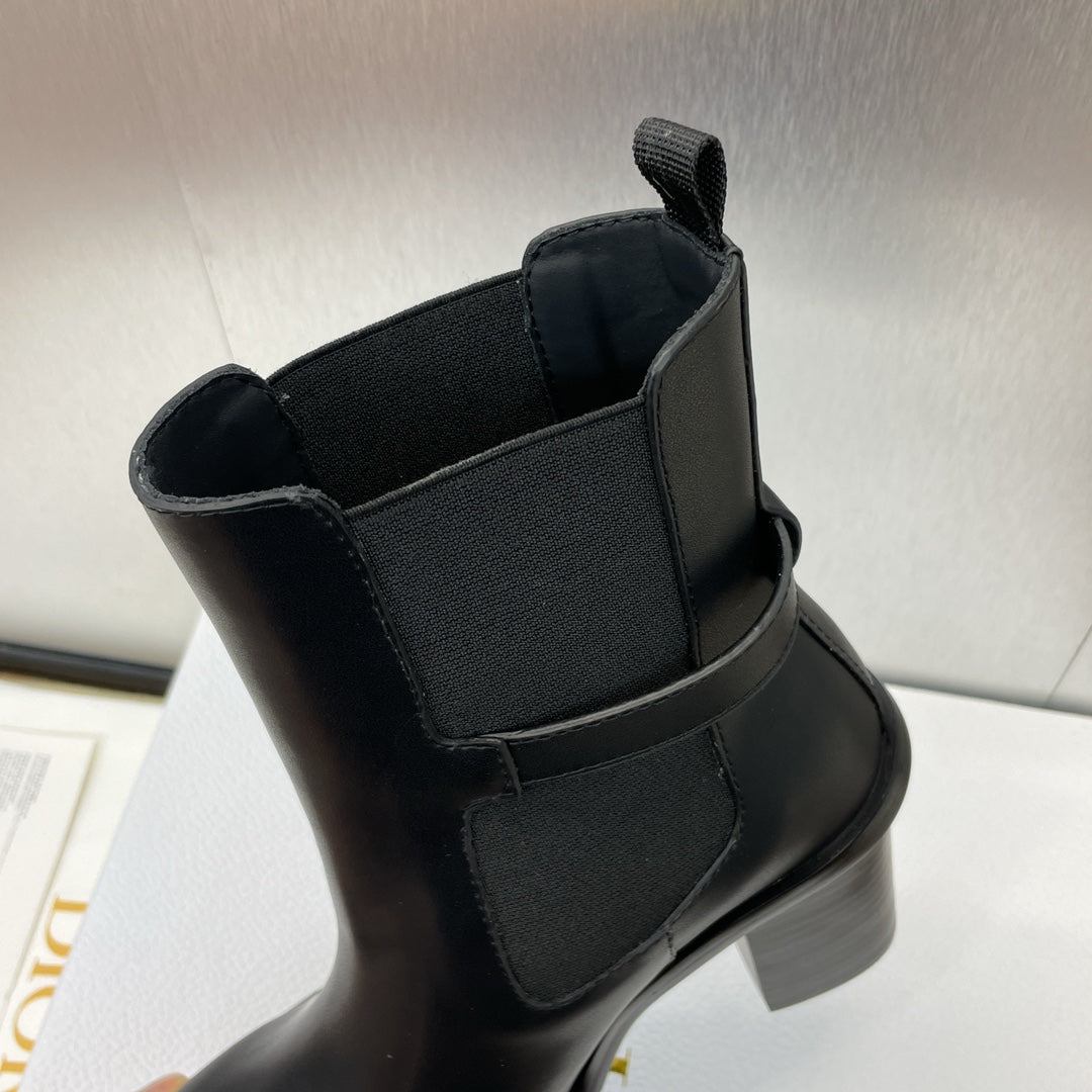 DIOR 25S MONTAIGNE MEDIUM BOOTS 70MM IN BLACK CALFSKIN