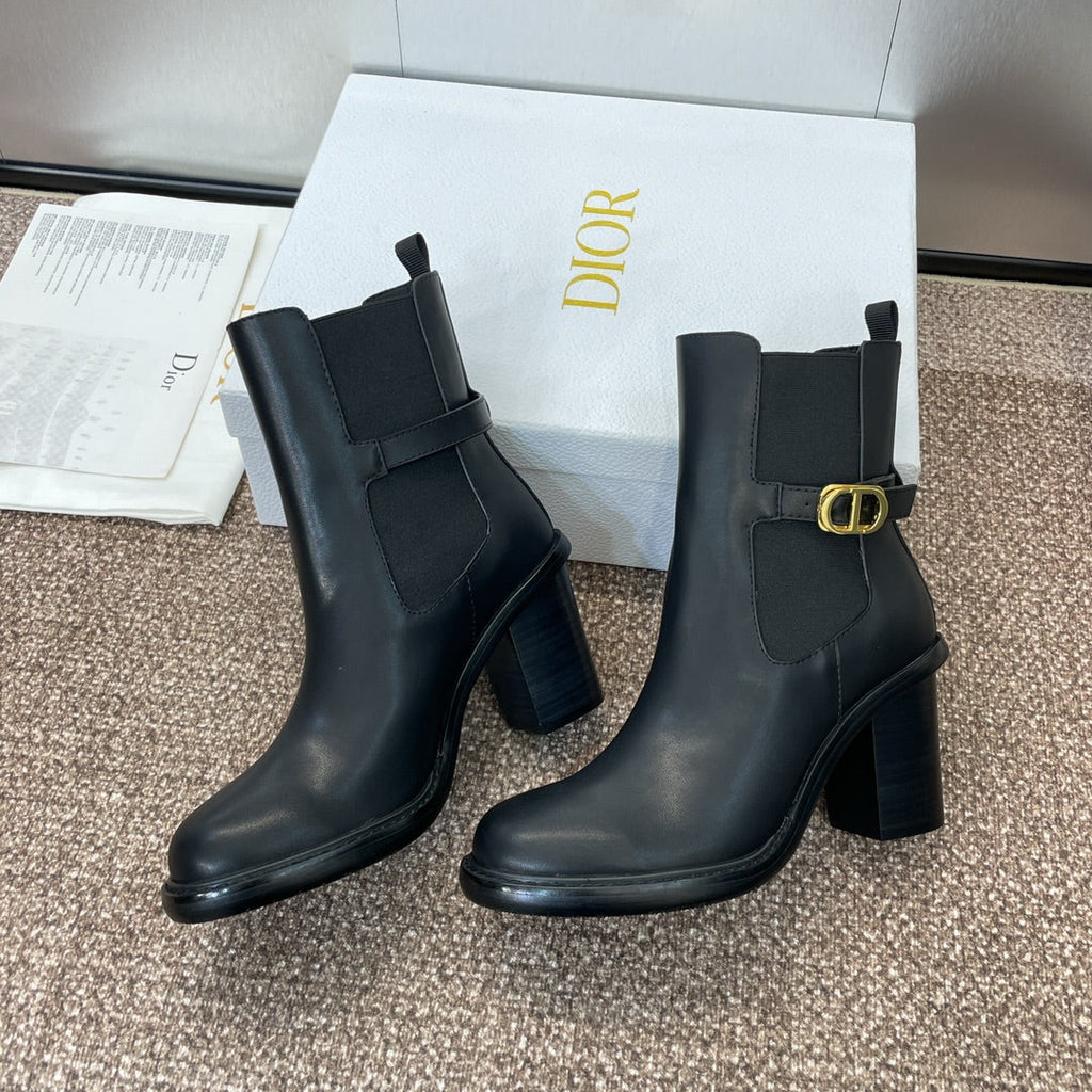 DIOR 25S MONTAIGNE MEDIUM BOOTS 70MM IN BLACK CALFSKIN