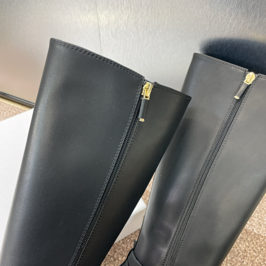 DIOR 25S MONTAIGNE TALL BOOTS 70MM IN BLACK CALFSKIN