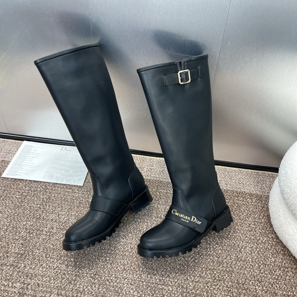 DIOR 25S D-QUEST PUNK MEDIUM BOOTS 25MM IN BLACK CALFSKIN