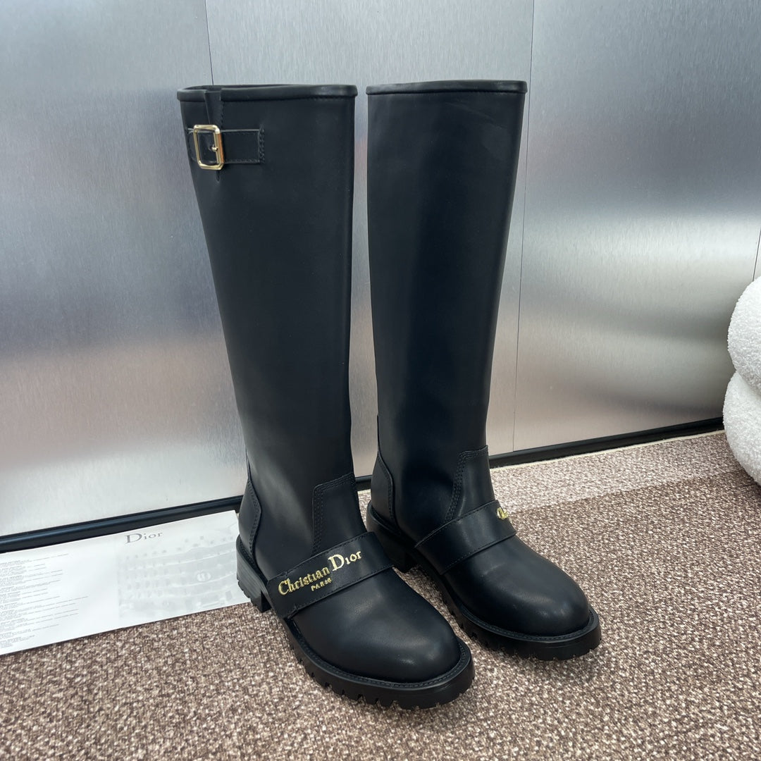 DIOR 25S D-QUEST PUNK MEDIUM BOOTS 25MM IN BLACK CALFSKIN