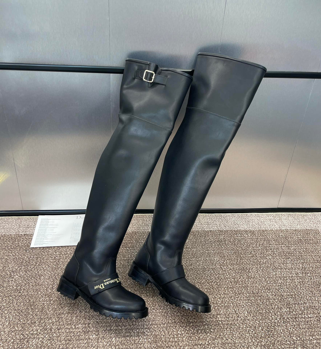 DIOR 25S D-QUEST PUNK TALL BOOTS 25MM IN BLACK CALFSKIN