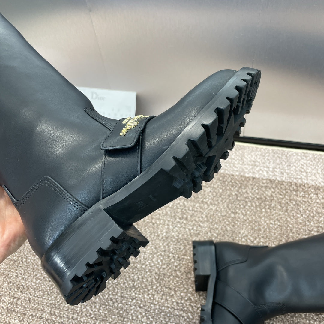 DIOR 25S D-QUEST PUNK TALL BOOTS 25MM IN BLACK CALFSKIN