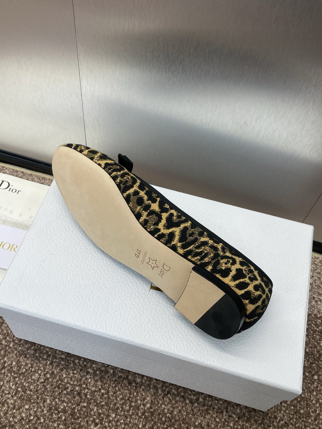 PEARL BALLET FLAT CAMEL PONY HAIR CALFSKIN WITH BROWN LEOPARD MOTIF