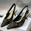 J'ADIOR HIGH SLINGBACK PUMP BLACK AND GOLD-TONE MILLEFIORI JACQUARD 65 MM