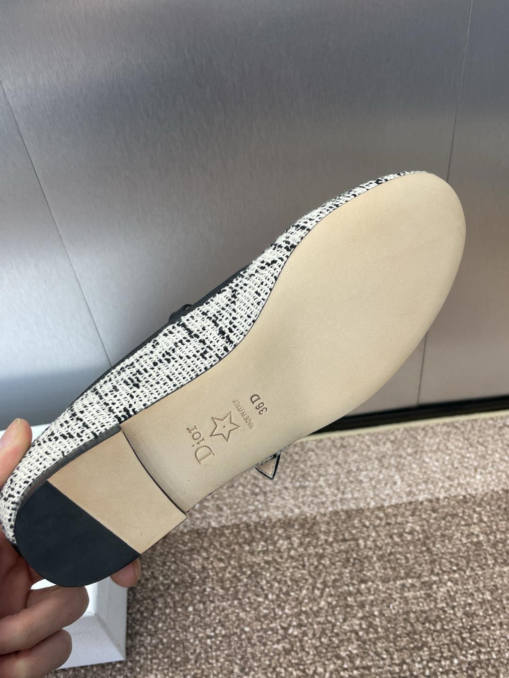 D-RAMOUR BALLET FLATS IN WHITE MIX BLACK EMBROIDERED CANNAGE TWEED