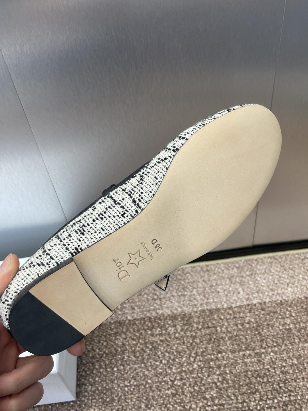 D-RAMOUR BALLET FLATS IN WHITE MIX BLACK EMBROIDERED CANNAGE TWEED