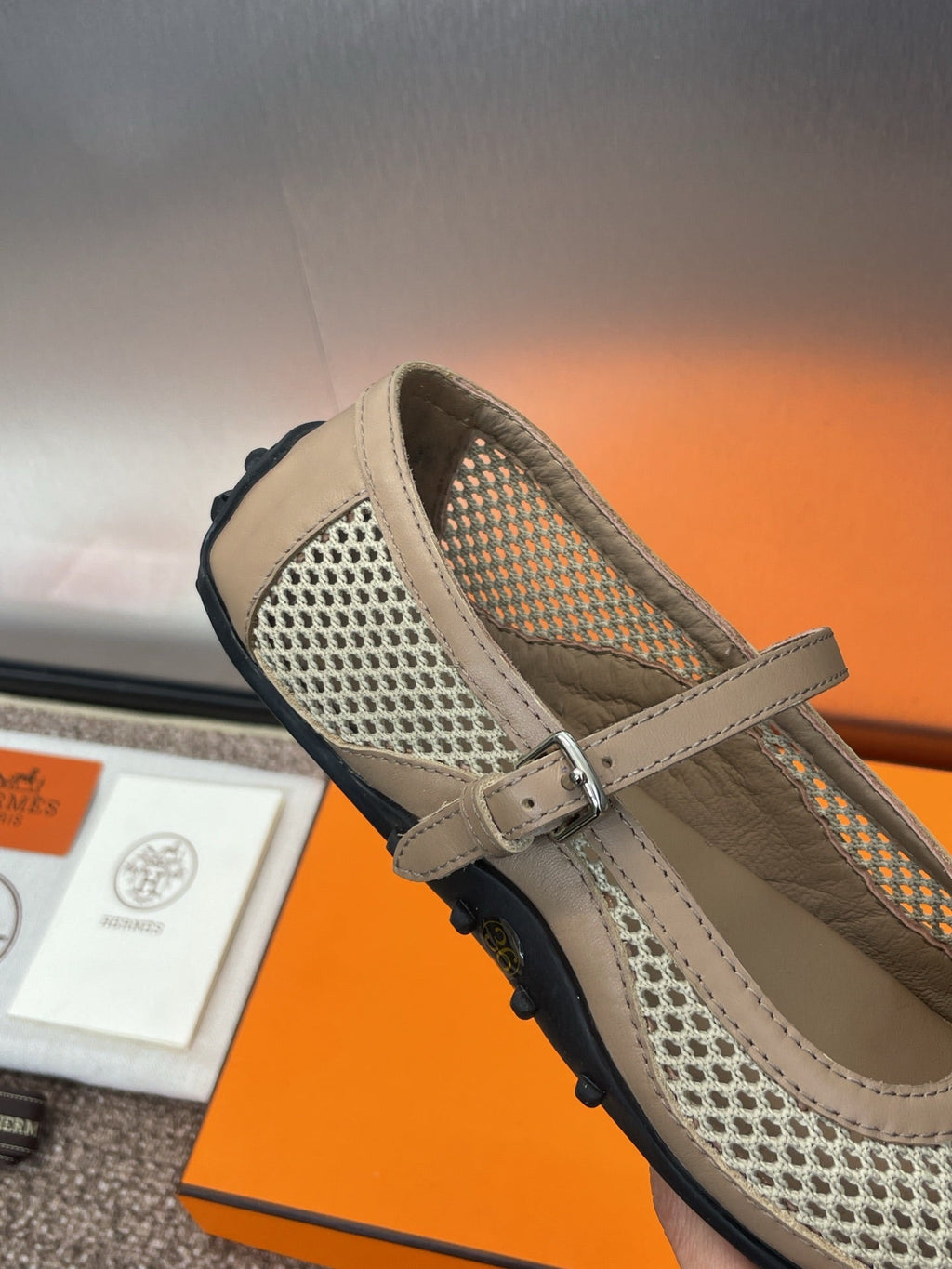 KICHU BALLET FLAT IN MOCHA BROWN CROCHET KNIT AND CALFSKIN