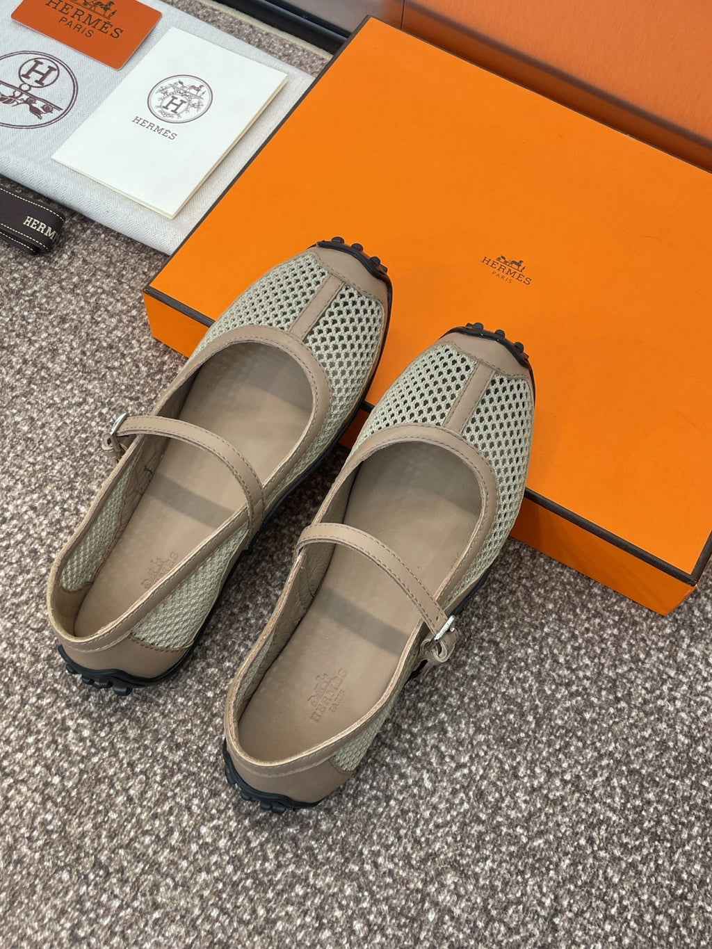 KICHU BALLET FLAT IN MOCHA BROWN CROCHET KNIT AND CALFSKIN