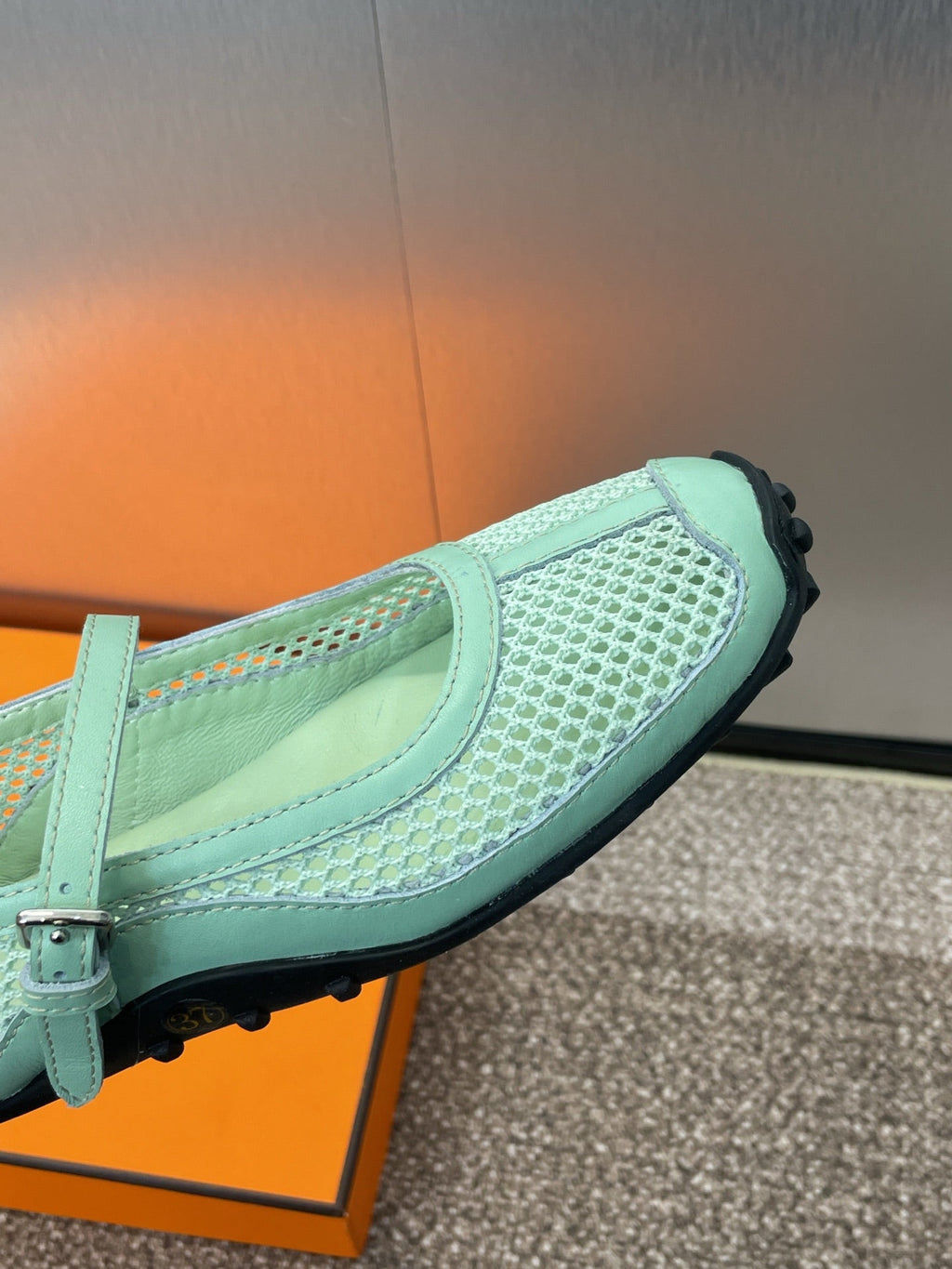 KICHU BALLET FLAT IN GREEN MINT CROCHET KNIT AND CALFSKIN