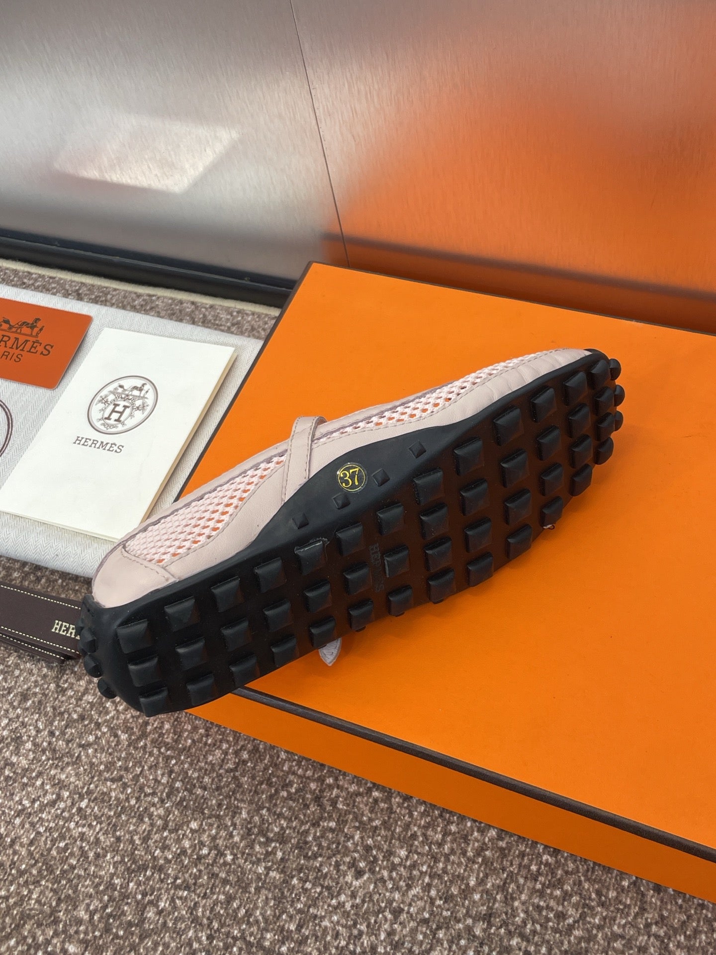 KICHU BALLET FLAT IN LIGHT PINK CROCHET KNIT AND CALFSKIN