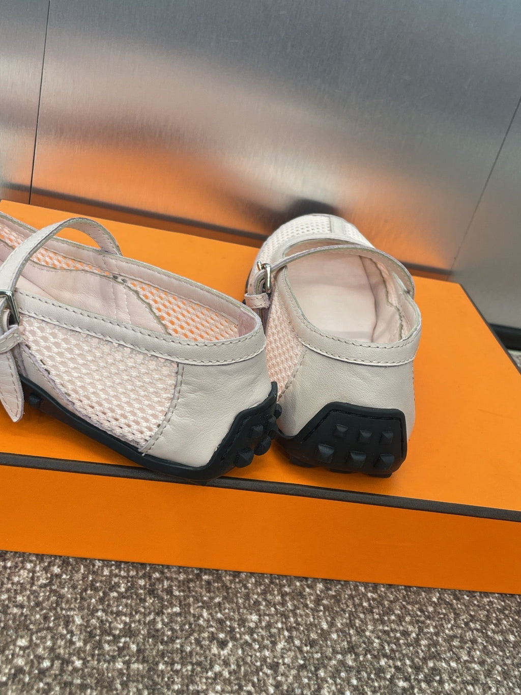 KICHU BALLET FLAT IN LIGHT PINK CROCHET KNIT AND CALFSKIN