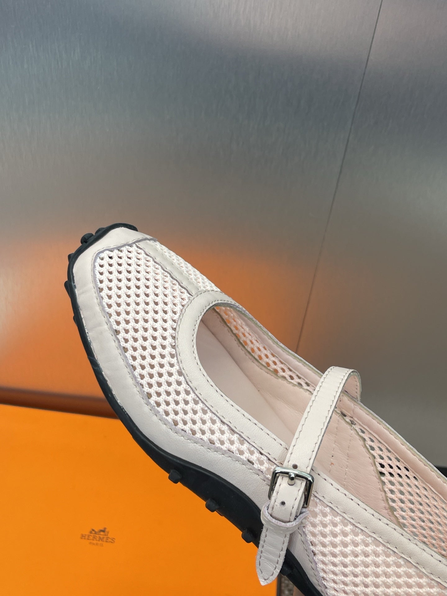 KICHU BALLET FLAT IN LIGHT PINK CROCHET KNIT AND CALFSKIN